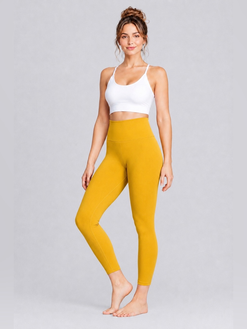 WILO The Label Butter Yellow Ribbed High Rise Athleisure Leggings Size M NWT